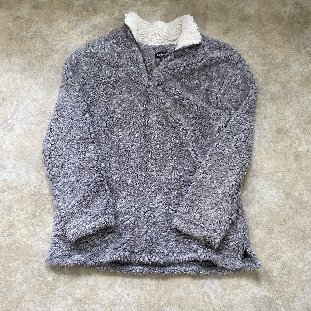 Coffee Shop Grey Fleece Quarter Zip Pullover Women’s Medium Pre-Owned Cozy Warm